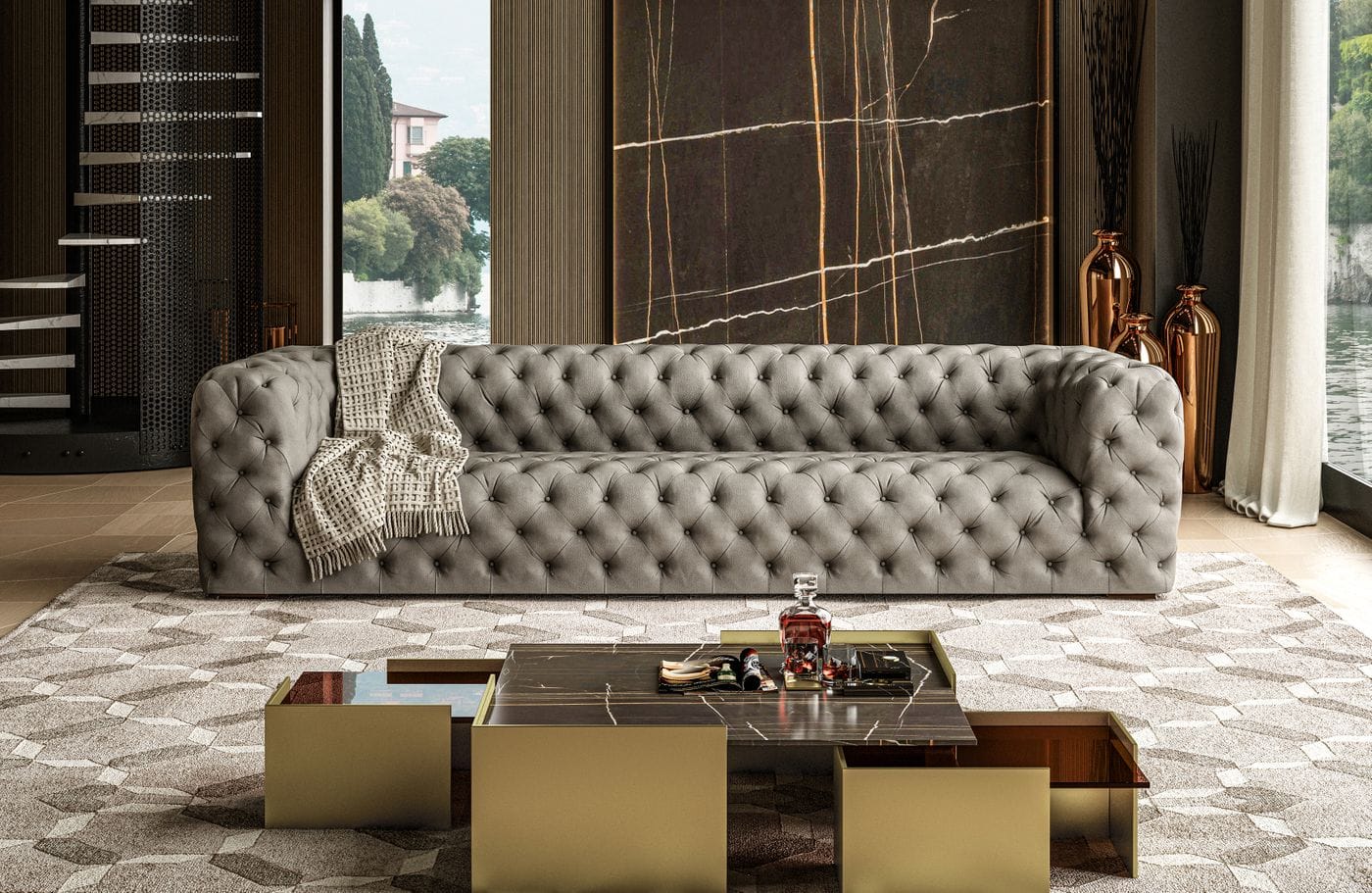 Coronelli Collezioni Ellington - Italian Grey Nubuck Leather 4-Seater Sofa | Modishstore | Sofas