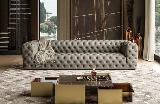 Coronelli Collezioni Ellington - Italian Grey Nubuck Leather 4-Seater Sofa | Modishstore | Sofas