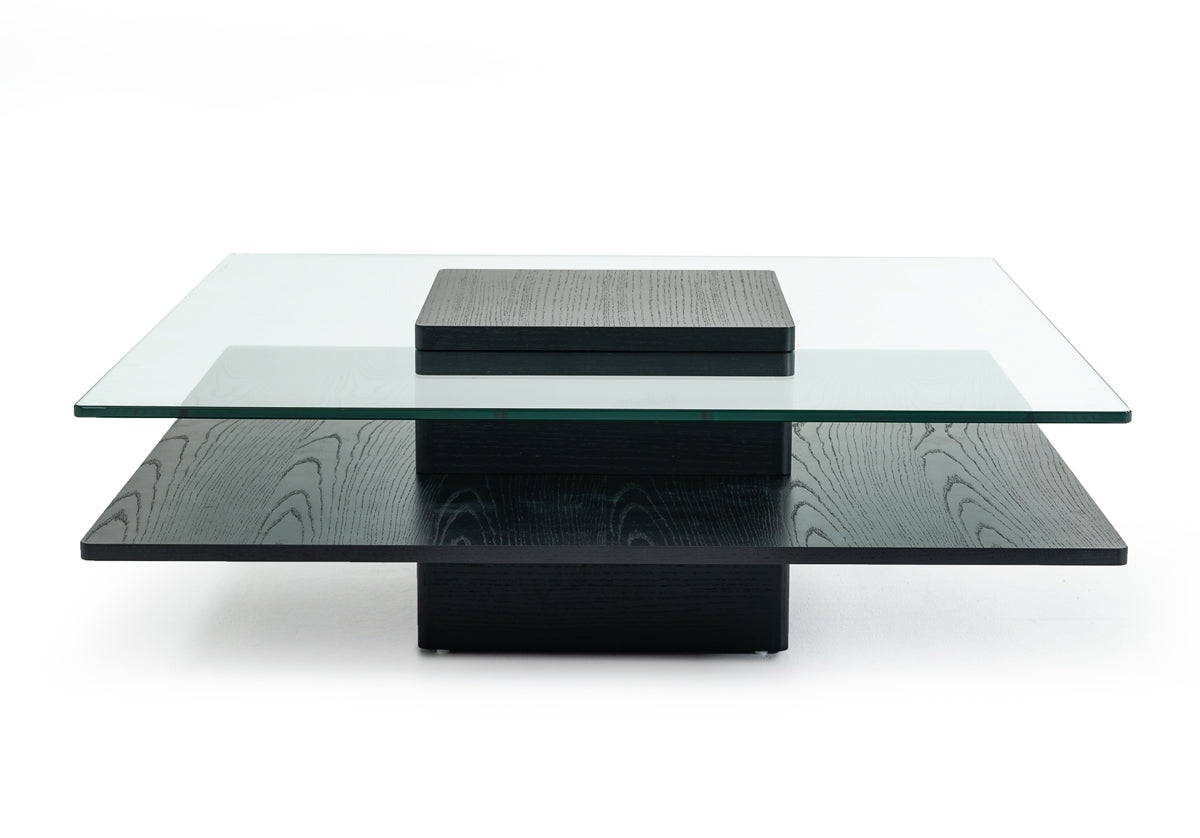Vig Furniture Modrest Emulsion - Modern Black Oak Glass Coffee Table | Modishstore | Coffee Tables