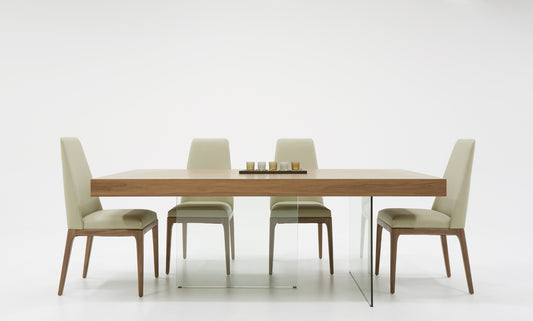 Modrest Encino Modern Walnut & Glass Dining Table | Modishstore | Dining Tables
