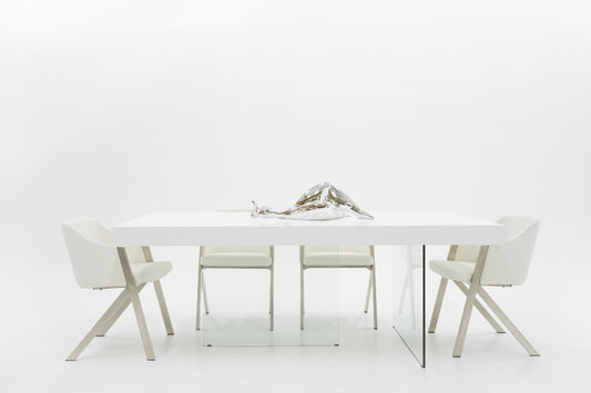 Modrest Encino Modern White & Glass Dining Table | Modishstore | Dining Tables