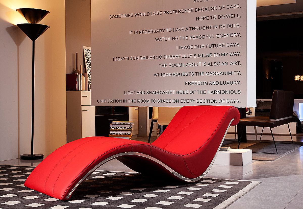 Divani Casa Essen Modern Red Leather Leisure Lounge Chaise | Modishstore | Lounge Chairs