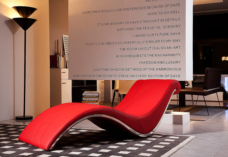 Divani Casa Essen Modern Red Leather Leisure Lounge Chaise | Modishstore | Lounge Chairs