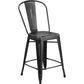 Commercial Grade 24" High Distressed Black Metal Indoor-Outdoor Counter Height Stool With Back By Flash Furniture | Dining Chairs | Modishstore