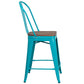 24" High Crystal Teal-Blue Metal Counter Height Stool With Back And Wood Seat By Flash Furniture | Bar Stools | Modishstore - 2