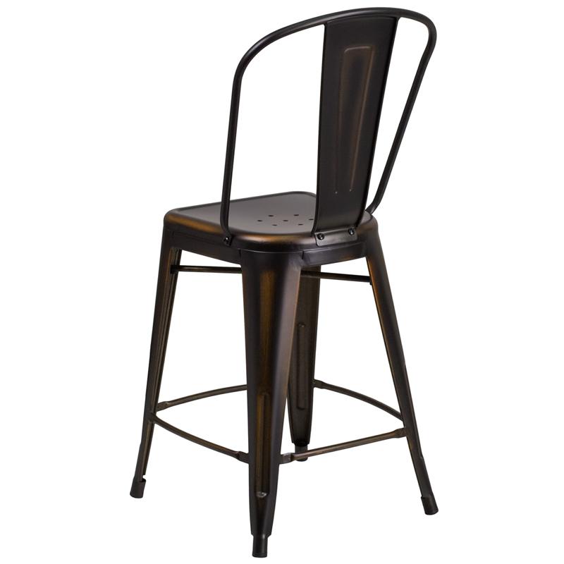 Commercial Grade 24" High Distressed Copper Metal Indoor-Outdoor Counter Height Stool With Back By Flash Furniture | Dining Chairs | Modishstore - 3