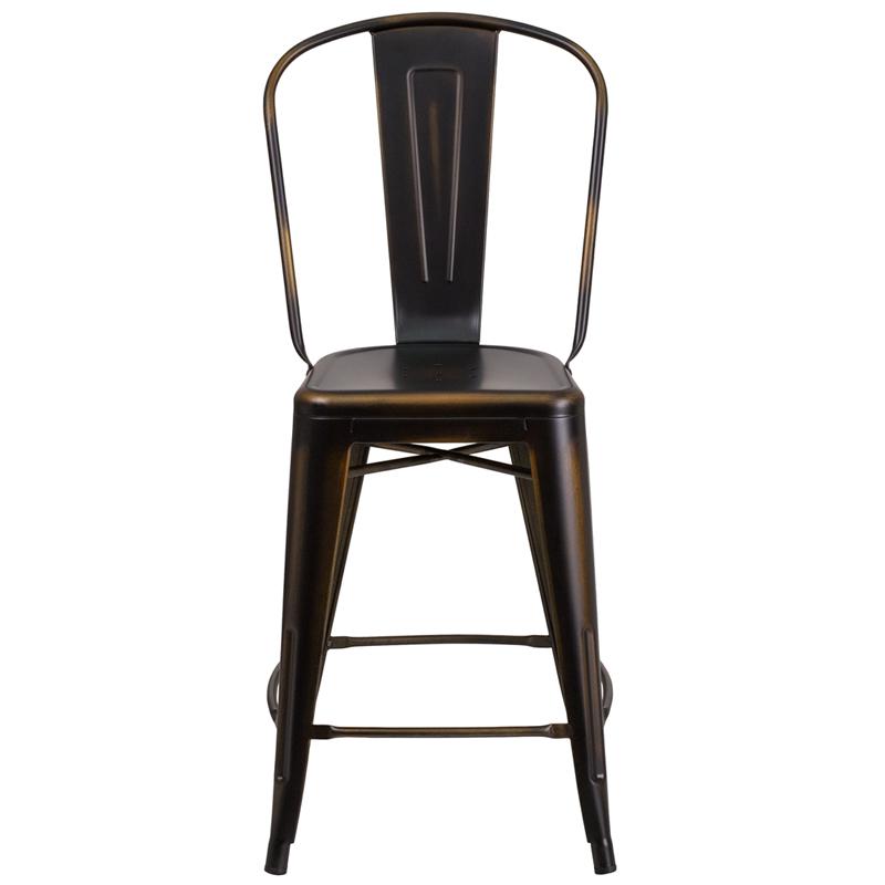 Commercial Grade 24" High Distressed Copper Metal Indoor-Outdoor Counter Height Stool With Back By Flash Furniture | Dining Chairs | Modishstore - 4