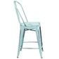 Commercial Grade 24" High Distressed Green-Blue Metal Indoor-Outdoor Counter Height Stool With Back By Flash Furniture | Dining Chairs | Modishstore - 2