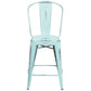 Commercial Grade 24" High Distressed Green-Blue Metal Indoor-Outdoor Counter Height Stool With Back By Flash Furniture | Dining Chairs | Modishstore - 4