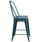 Commercial Grade 24" High Distressed Kelly Blue-Teal Metal Indoor-Outdoor Counter Height Stool With Back By Flash Furniture | Dining Chairs | Modishstore - 2