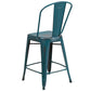 Commercial Grade 24" High Distressed Kelly Blue-Teal Metal Indoor-Outdoor Counter Height Stool With Back By Flash Furniture | Dining Chairs | Modishstore - 3