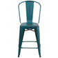 Commercial Grade 24" High Distressed Kelly Blue-Teal Metal Indoor-Outdoor Counter Height Stool With Back By Flash Furniture | Dining Chairs | Modishstore - 4