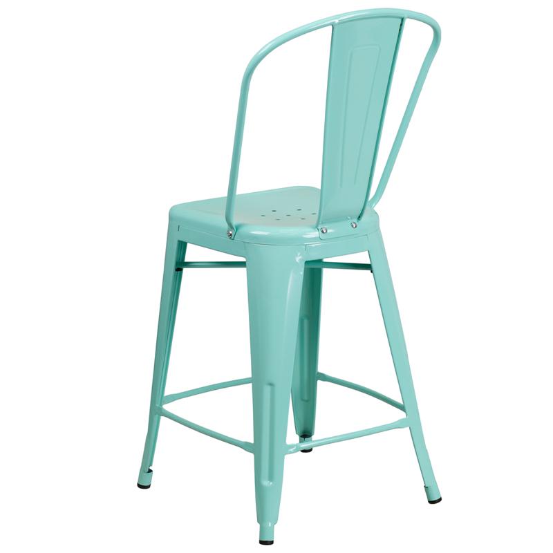 Commercial Grade 24" High Mint Green Metal Indoor-Outdoor Counter Height Stool With Back By Flash Furniture | Dining Chairs | Modishstore - 3