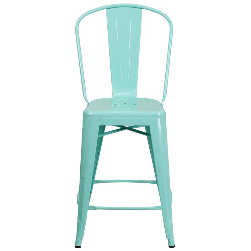 Commercial Grade 24" High Mint Green Metal Indoor-Outdoor Counter Height Stool With Back By Flash Furniture | Dining Chairs | Modishstore - 4