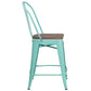 24" High Mint Green Metal Counter Height Stool With Back And Wood Seat By Flash Furniture | Bar Stools | Modishstore - 2
