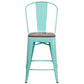 24" High Mint Green Metal Counter Height Stool With Back And Wood Seat By Flash Furniture | Bar Stools | Modishstore - 4