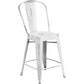 Commercial Grade 24" High Distressed White Metal Indoor-Outdoor Counter Height Stool With Back By Flash Furniture | Dining Chairs | Modishstore