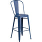 Commercial Grade 30" High Distressed Antique Blue Metal Indoor-Outdoor Barstool With Back By Flash Furniture | Bar Stools | Modishstore