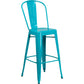 Commercial Grade 30" High Crystal Teal-Blue Metal Indoor-Outdoor Barstool With Back By Flash Furniture | Bar Stools | Modishstore