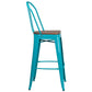 30" High Crystal Teal-Blue Metal Barstool With Back And Wood Seat By Flash Furniture | Bar Stools | Modishstore - 2