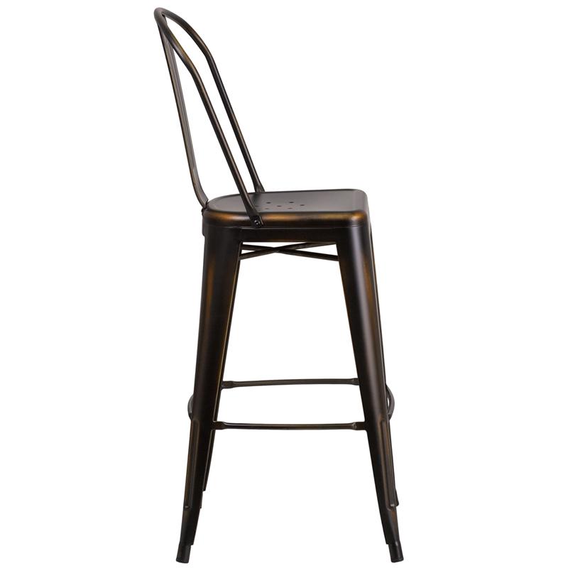 Commercial Grade 30" High Distressed Copper Metal Indoor-Outdoor Barstool With Back By Flash Furniture | Bar Stools | Modishstore - 2