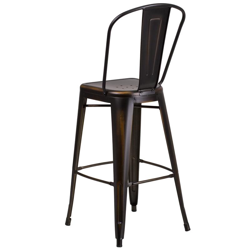Commercial Grade 30" High Distressed Copper Metal Indoor-Outdoor Barstool With Back By Flash Furniture | Bar Stools | Modishstore - 3