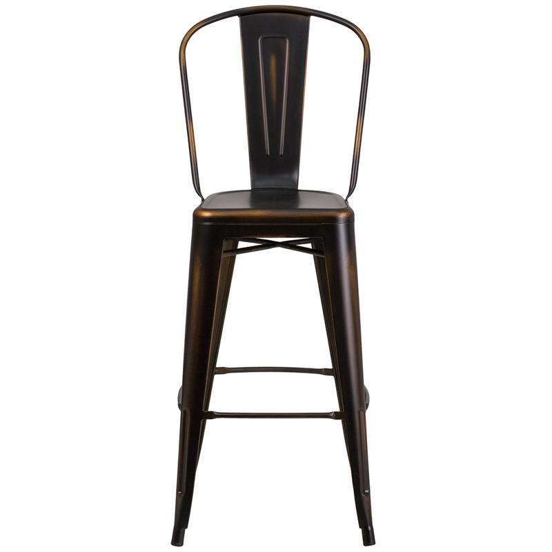 Commercial Grade 30" High Distressed Copper Metal Indoor-Outdoor Barstool With Back By Flash Furniture | Bar Stools | Modishstore - 4