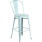 Commercial Grade 30" High Distressed Green-Blue Metal Indoor-Outdoor Barstool With Back By Flash Furniture | Bar Stools | Modishstore