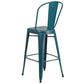 Commercial Grade 30" High Distressed Kelly Blue-Teal Metal Indoor-Outdoor Barstool With Back By Flash Furniture | Bar Stools | Modishstore - 3