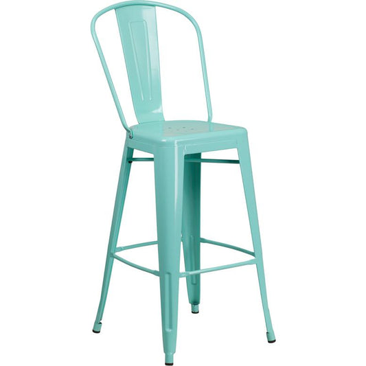 Commercial Grade 30" High Mint Green Metal Indoor-Outdoor Barstool With Back By Flash Furniture | Bar Stools | Modishstore