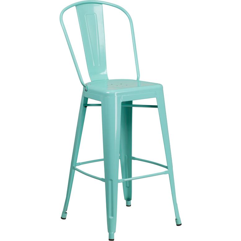 Commercial Grade 30" High Mint Green Metal Indoor-Outdoor Barstool With Back By Flash Furniture | Bar Stools | Modishstore