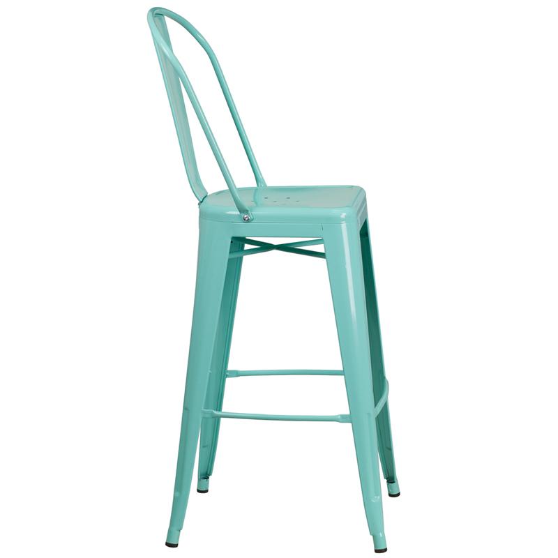 Commercial Grade 30" High Mint Green Metal Indoor-Outdoor Barstool With Back By Flash Furniture | Bar Stools | Modishstore - 2