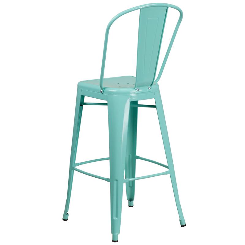 Commercial Grade 30" High Mint Green Metal Indoor-Outdoor Barstool With Back By Flash Furniture | Bar Stools | Modishstore - 3