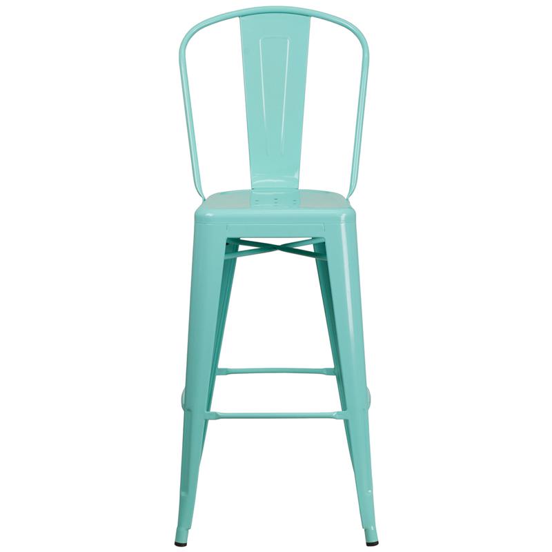 Commercial Grade 30" High Mint Green Metal Indoor-Outdoor Barstool With Back By Flash Furniture | Bar Stools | Modishstore - 4