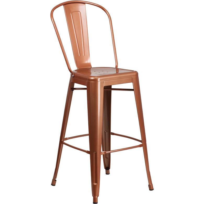 Commercial Grade 30" High Copper Metal Indoor-Outdoor Barstool With Back By Flash Furniture | Bar Stools | Modishstore