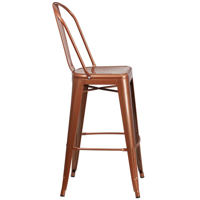 Commercial Grade 30" High Copper Metal Indoor-Outdoor Barstool With Back By Flash Furniture | Bar Stools | Modishstore - 2