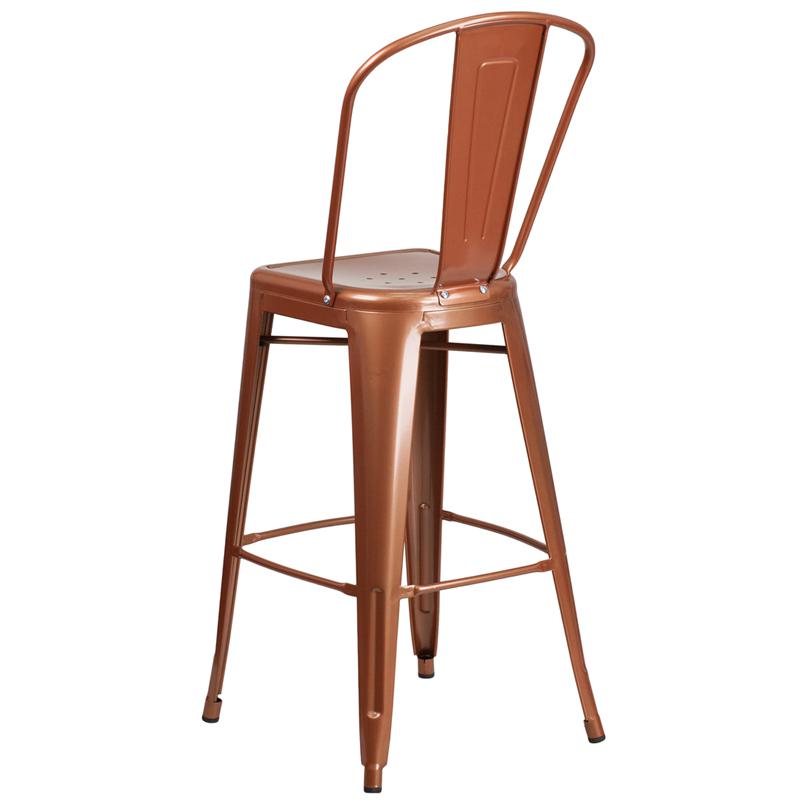 Commercial Grade 30" High Copper Metal Indoor-Outdoor Barstool With Back By Flash Furniture | Bar Stools | Modishstore - 3