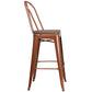 30" High Copper Metal Barstool With Back And Wood Seat By Flash Furniture | Bar Stools | Modishstore - 2
