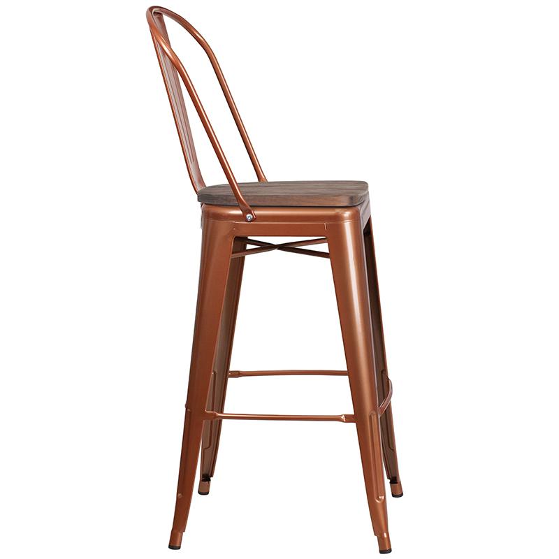 30" High Copper Metal Barstool With Back And Wood Seat By Flash Furniture | Bar Stools | Modishstore - 2
