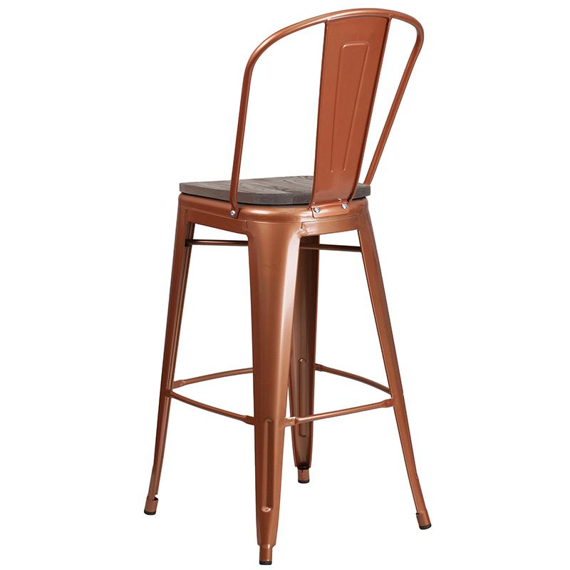 30" High Copper Metal Barstool With Back And Wood Seat By Flash Furniture | Bar Stools | Modishstore - 3