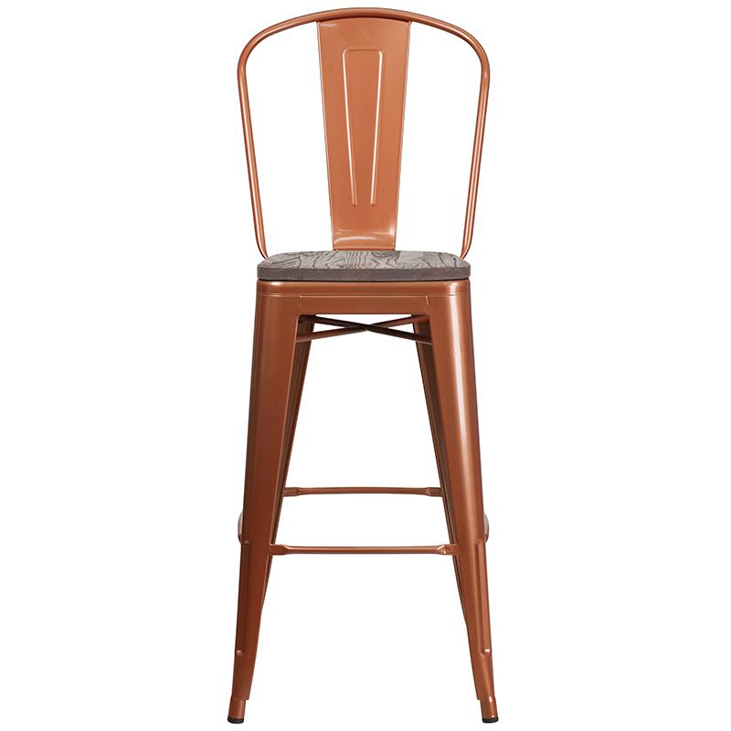 30" High Copper Metal Barstool With Back And Wood Seat By Flash Furniture | Bar Stools | Modishstore - 4