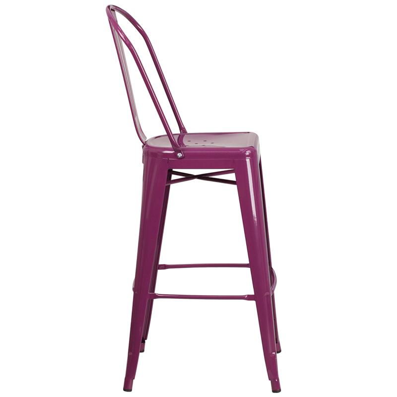 Commercial Grade 30" High Purple Metal Indoor-Outdoor Barstool With Back By Flash Furniture | Bar Stools | Modishstore - 2