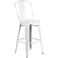 Commercial Grade 30" High Distressed White Metal Indoor-Outdoor Barstool With Back By Flash Furniture | Bar Stools | Modishstore