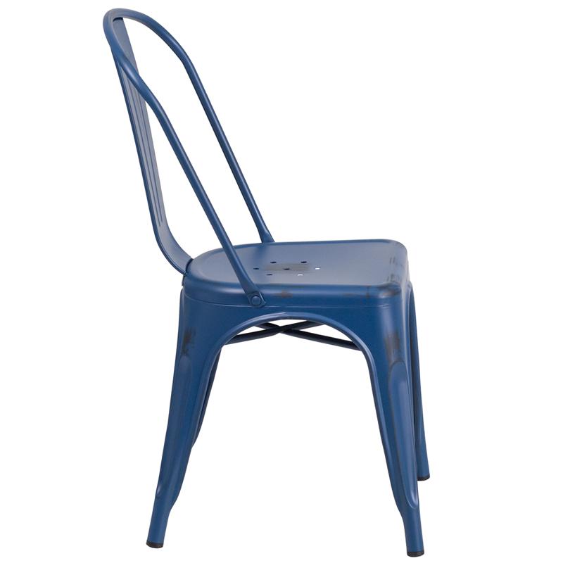 Commercial Grade Distressed Antique Blue Metal Indoor-Outdoor Stackable Chair By Flash Furniture | Dining Chairs | Modishstore - 2