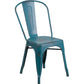 Commercial Grade Distressed Kelly Blue-Teal Metal Indoor-Outdoor Stackable Chair By Flash Furniture | Dining Chairs | Modishstore
