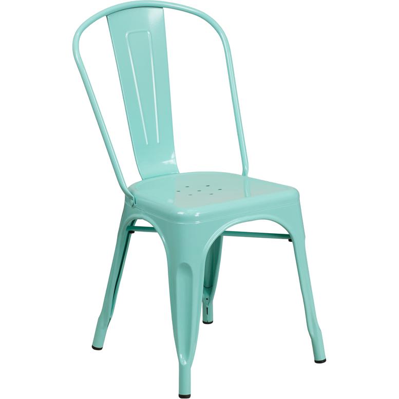 Commercial Grade Mint Green Metal Indoor-Outdoor Stackable Chair By Flash Furniture | Dining Chairs | Modishstore