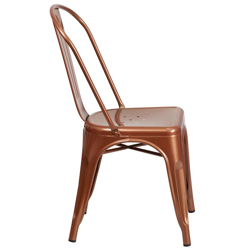 Commercial Grade Copper Metal Indoor-Outdoor Stackable Chair By Flash Furniture | Dining Chairs | Modishstore - 2