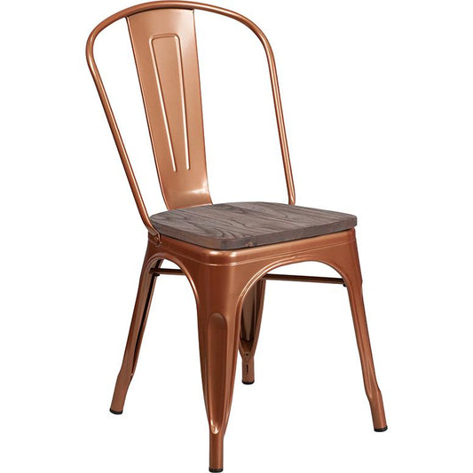Copper Metal Stackable Chair With Wood Seat By Flash Furniture | Dining Chairs | Modishstore
