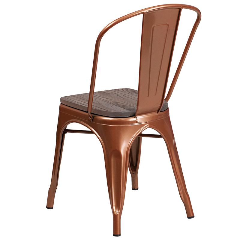 Copper Metal Stackable Chair With Wood Seat By Flash Furniture | Dining Chairs | Modishstore - 3