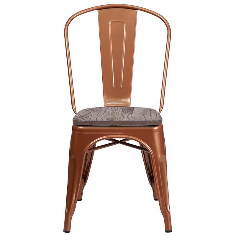 Copper Metal Stackable Chair With Wood Seat By Flash Furniture | Dining Chairs | Modishstore - 4